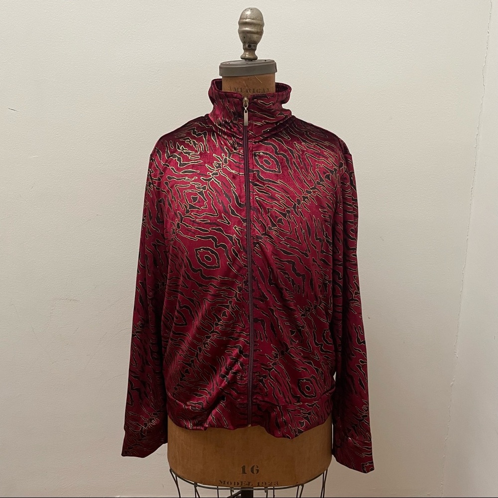 Vintage Velour Tracksuit Jacket in Red, Gold & Black. Hot Hot Hot!!